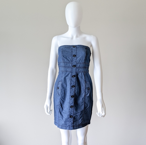 Denim Blue Jean Strapless Dress - Picture 1 of 5